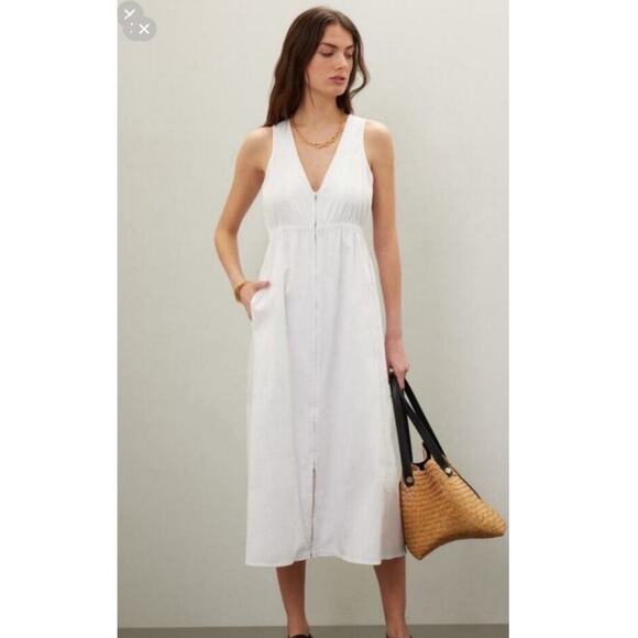 AREA STARS White Cotton Waist Cinching Sleeveless Jean A-Line Dress Size Medium - Picture 1 of 10